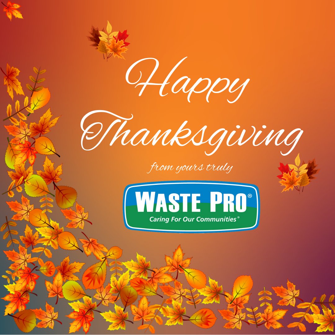 Waste_Pro_USA's tweet photo. Gobble gobble! Happy Thanksgiving to you and your family. May we all enjoy this special time with family, friends, and loved ones. 🦃🍽 

#Thankful #Thanksgiving #Family #Harvest #WastePro #GoWithThePros https://t.co/eYb6ndV3EK