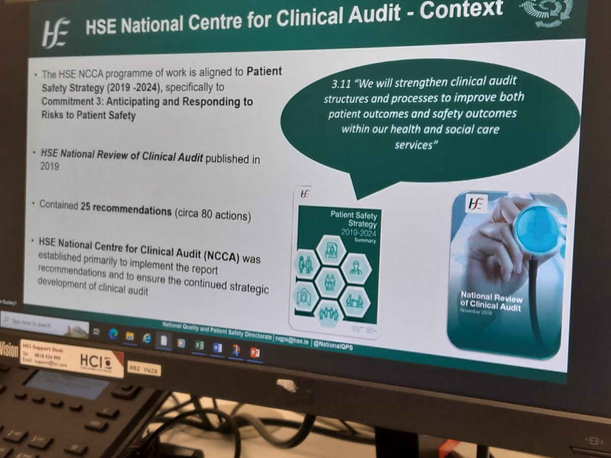 marymccallan's tweet photo. Well done to marie @PharmacyOLOL presenting at this mornings @NationalQPS Patient Safety presentation. Also @RonyBuckley from @hsencca highlighting the importance of clinical audit as a proactive safety tool to ensure high quality safe patient care #patientsafety https://t.co/GTd0EbCXV1