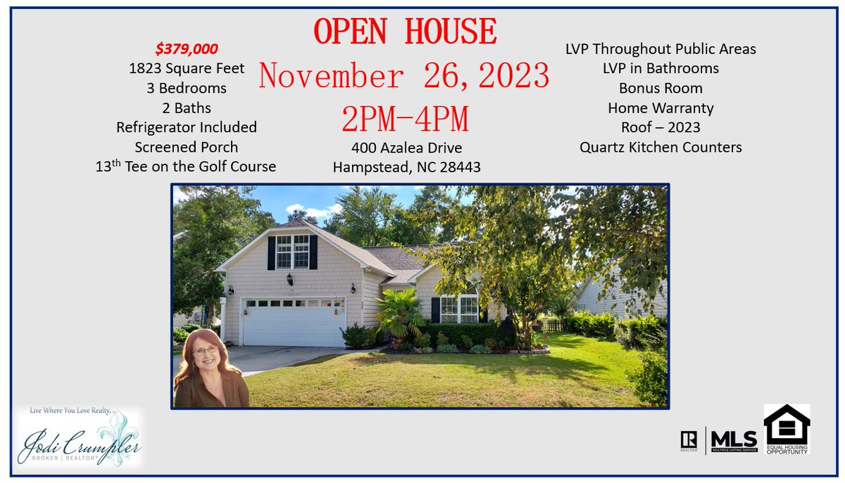 CrumplerRealtor's tweet image. OPEN HOUSE: 11/26/23
2-4PM

400 Azalea Drive, Hampstead, NC