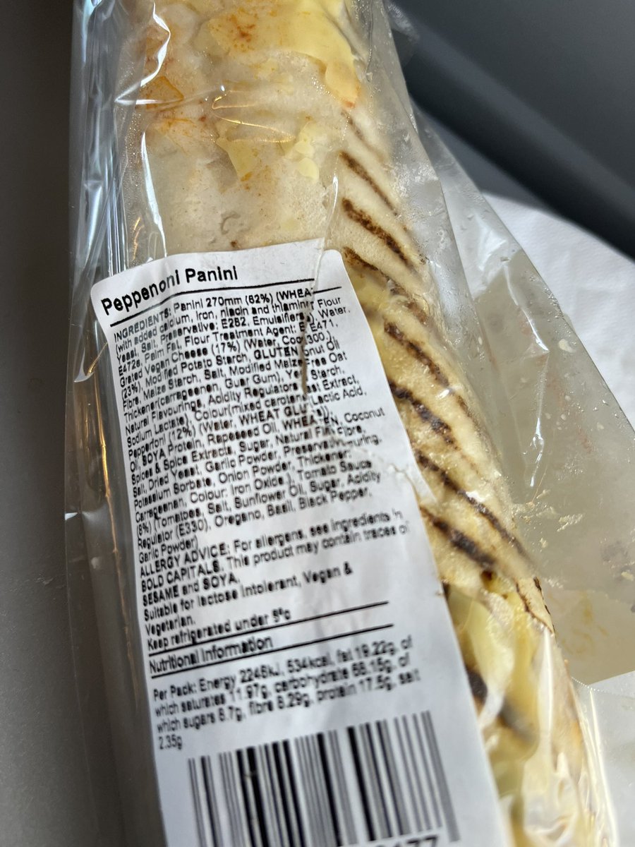 Travelling by rail in the UK. Bought a “panini” for the journey on board, could not even take a bite… isn’t vegan food supposed to be the healthy option! Take a look at the ingredients 🤦‍♂️🤦‍♂️<a href="/AvantiWestCoast/">Avanti West Coast</a> #realfood