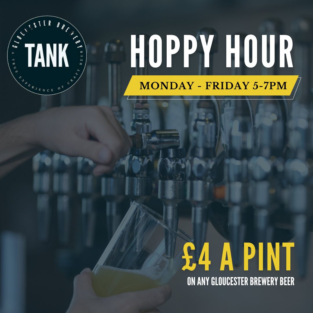 Happy Hoppy Hour! 🍻

YOU can get a £4 a pint in TANK between 5:00 pm and 7:00 pm every weekday. 

Tag someone you want to meet for a pint after work this week!