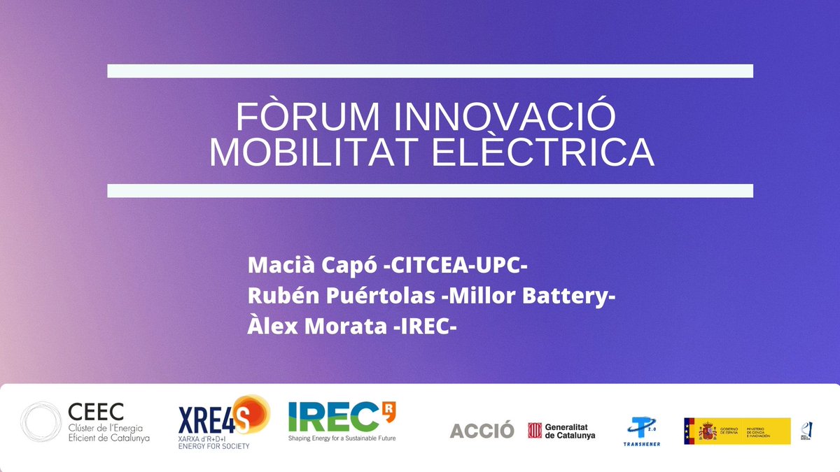 Seguim amb el 3⃣r i darrer fòrum d'innovació #InnoDayEnergia23 dedicat a la mobilitat elèctrica 3⃣Ponents d'emprenedorxs, start-ups i investigadorxs @clusterEE @XRE4S @IREC_Energia Segueix 🧵⤵️