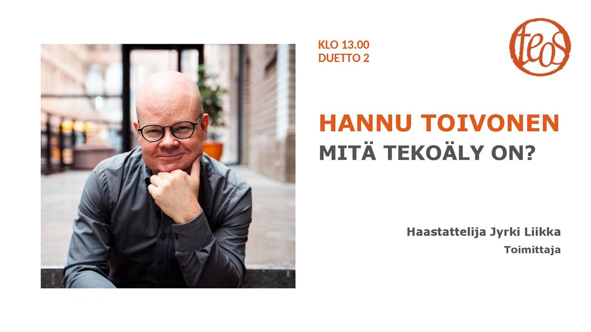 Tampereen Kirjafestarit reilun viikon päästä 2.-3.12.! Minulla on ilo päästä keskustelemaan @JyrkiLiikka:n kanssa kirjastani 'Mitä tekoäly on?' Tapaamisiin Tampere-talon Duetto 2 -salissa lauantaina 2.12. klo 13!