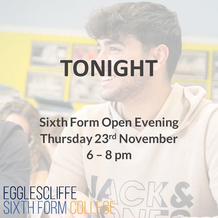 Today is the day! Visit our outstanding Sixth Form, speak to our students and teachers, find out about the many courses we offer, before finalising your application. The presentation begins in the Sports Hall at 6pm.