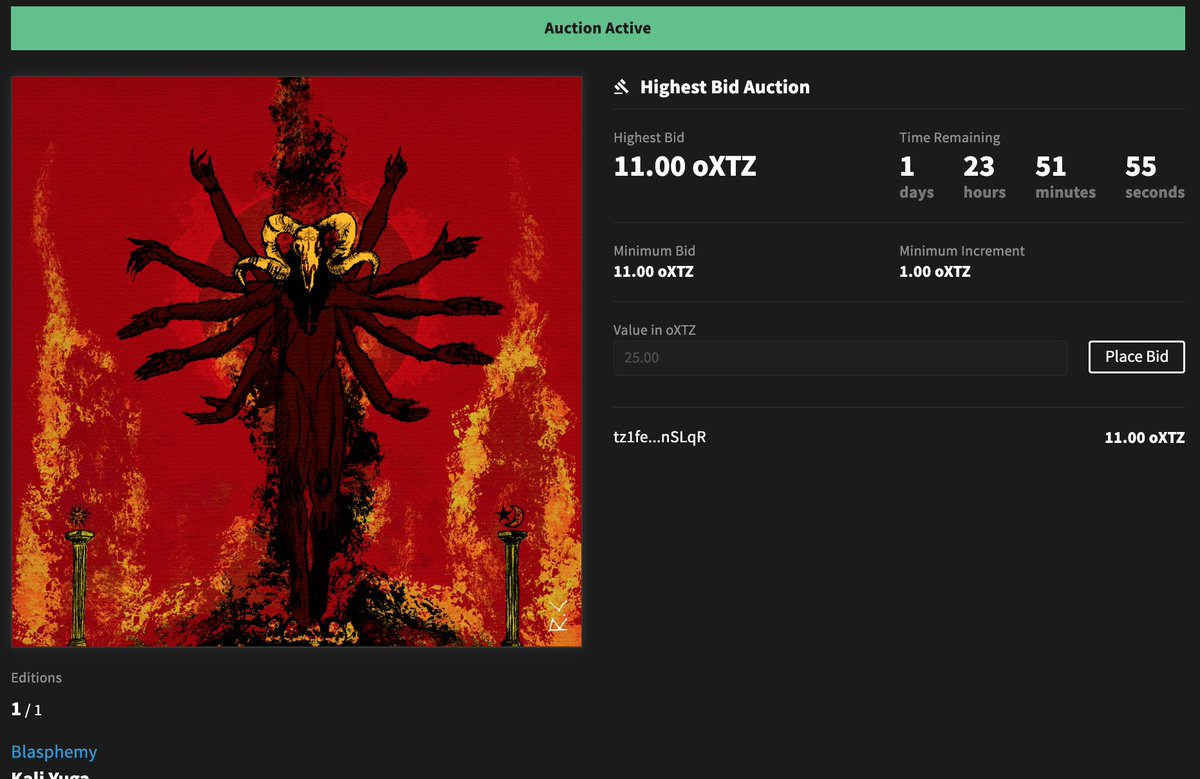 OMG !!!  1 minute and this auction is already active
🔥🔥🔥🤯❤️❤️❤️

thank you <a href="/Dkunkun1881/">Detectivekunkun.eth</a>  for placing the first bid!

Minimum Increment
1.00 oXTZ

objkt.com/auction/e/9DWJ…
🔻🔻🔻🚨