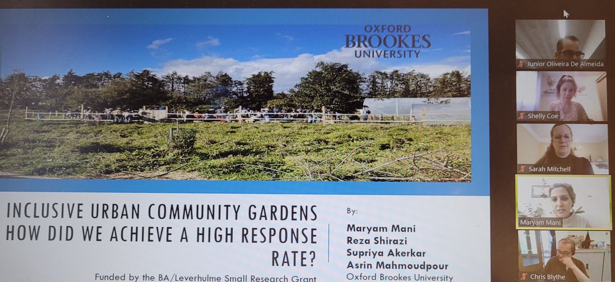 Thank you to Dr Maryam Mani for speaking to our CYP network members today on inclusive urban community gardens! Such an interesting project and some good discussions had! 🍓🥔👨‍👨‍👦‍👦 @Dr_ShellyC @Junior25119916 @SarahLouiseMit @BrookesResearch @obuengagement