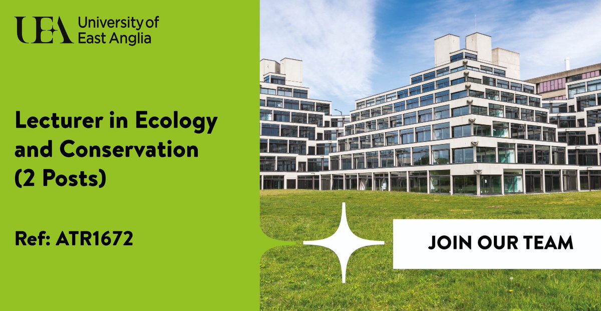 📢New job opportunities📢 2 lectureships in Ecology and Conservation, permanent posts. Come and join us @ueaenv and @biouea @ueaceec . Please retweet. vacancies.uea.ac.uk/vacancies/524/…