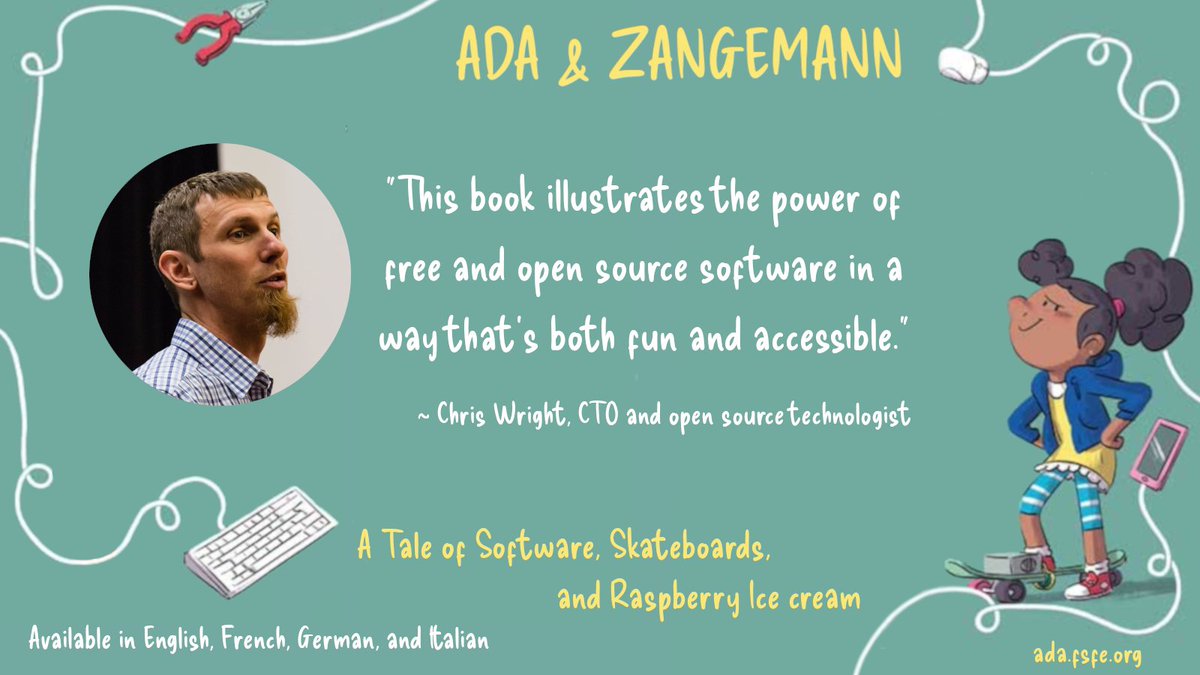 “This book illustrates the power of free and open source software in a way that’s both fun and accessible.” @kernelcdub about “Ada & Zangemann - A Tale of Software, Skateboards, and Raspberry Ice Cream” @kirschner #SoftwareFreedom