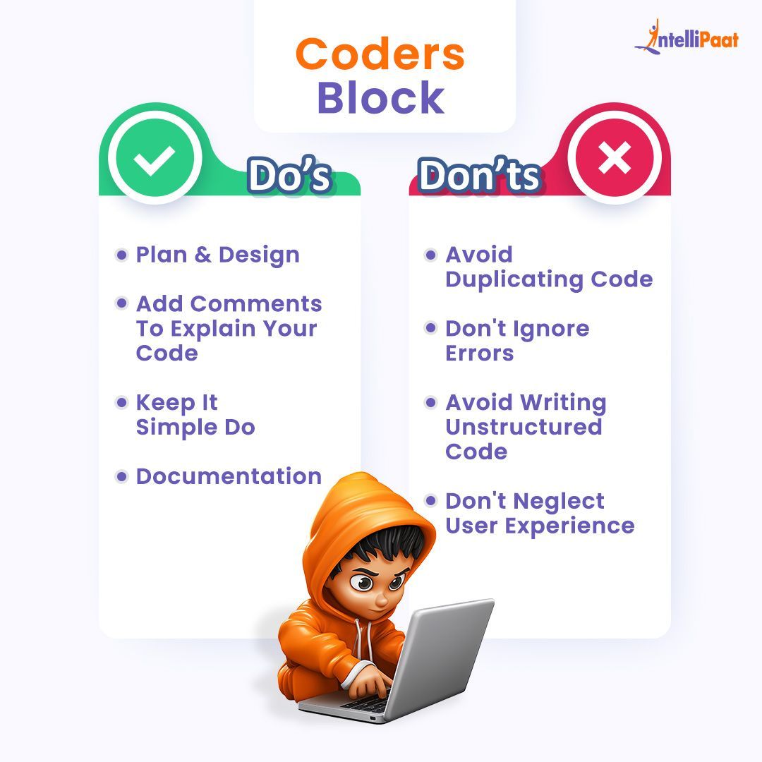 Intellipaat's tweet image. How many 'Do's can you follow while steering clear of the 'Don'ts'? 💻✅❌
.
.
.
.
#CodeSmart #CodingHacks #intellipaat