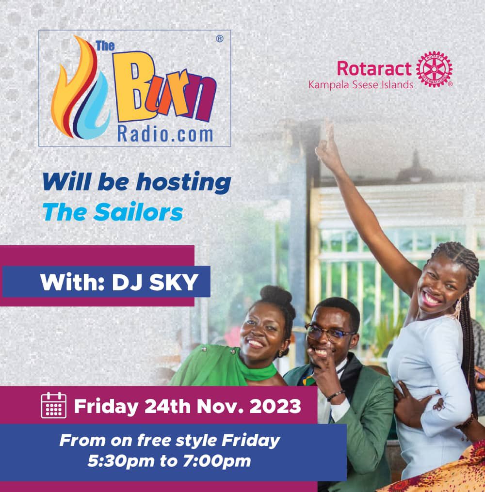 RctKlaSsese1's tweet photo. 🎊Free style Friday💫
Join us for the Burn Radio engagement as the Sailors tell the world more about the areas of growth in Rotaract and the projects that the club has implemented in Kalangala District(Ssese Islands)
#SailorsCreatingHope. https://t.co/PZOZkM3z9h