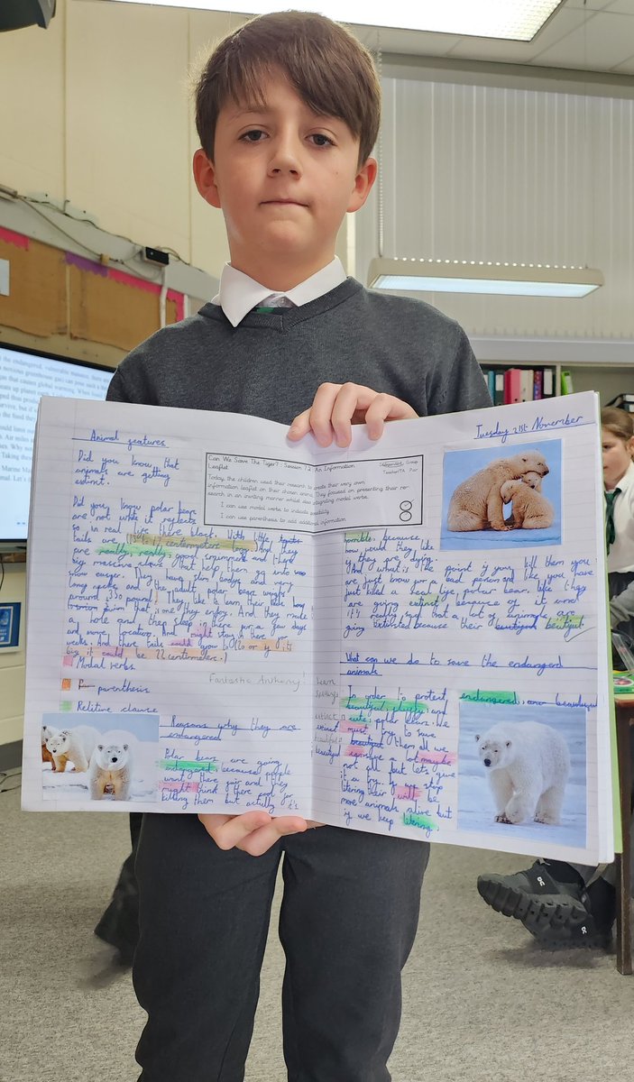 Y6EngMartyrs's tweet photo. We've wowed Mrs Rooney with our English work this week when we composed a piece of writing about endangered species. #EnglishAtEM https://t.co/nUhUyXPgVi