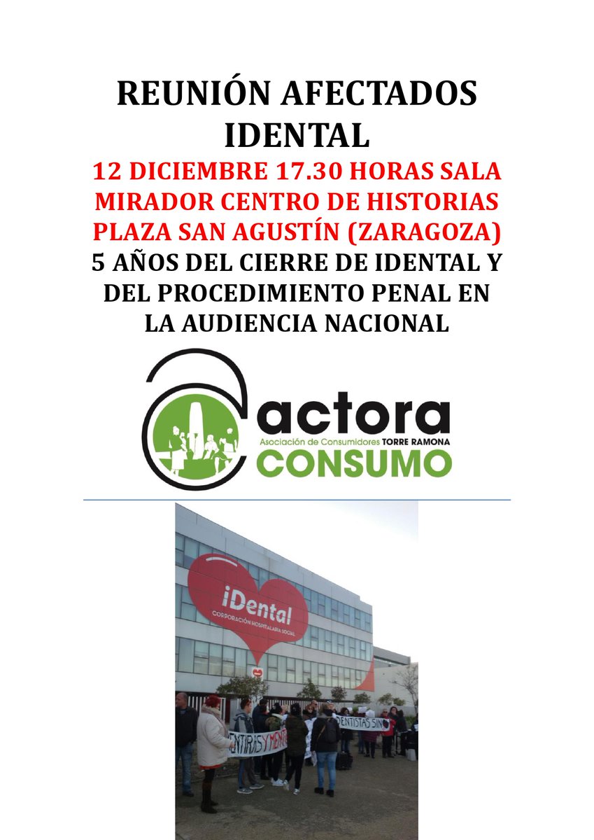 ActoraConsumo's tweet photo. ❗️❗️ Desde Actora Consumo anunciamos la REUNIÓN de todos los socios afectados por el CASO IDENTAL ❗️❗️ https://t.co/Wph61zimEd