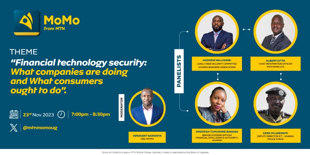 Join @HiPipo CEO @KawooyaInnocent tonight from 7:00 PM to 8:30 PM as he moderates an insightful session on 'Financial Technology Security' in the X space, organized and hosted by @mtnmomoug. Your presence will add great value. Don't miss out! twitter.com/KawooyaInnocen…