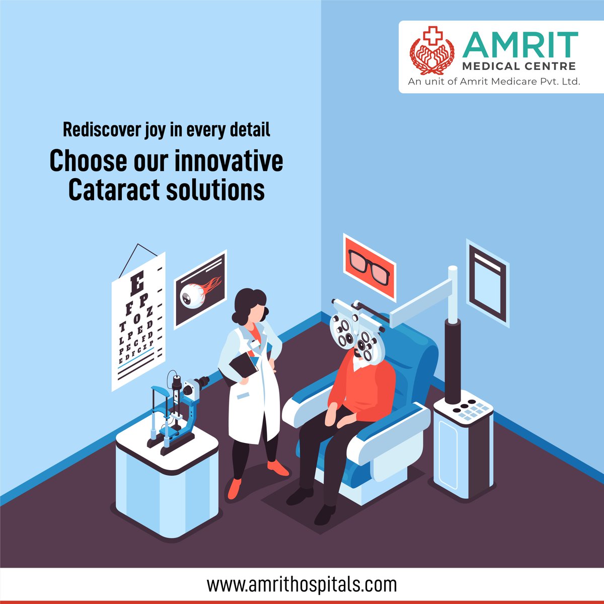 amrithospital's tweet image. Rediscover joy in every detail with our innovative cataract solutions at Amrit Hospitals. Improve your vision, enhance life quality. Call 9600711818 for appointments. #RediscoverJoy #CataractSolutions #ImprovedVision #AmritHospitalsInnovates
