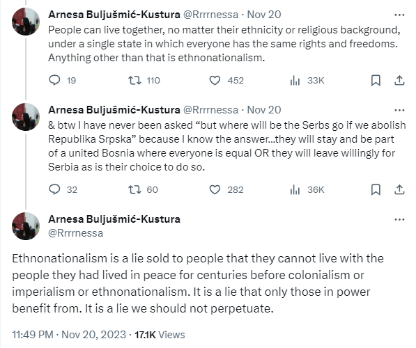 Even though Emir the Wifebeater, son of the curiously displaced Suljo Suljagić, made a great comeback this week after being silenced for quite some time, Arnesa managed to outnazi him with a series of deranged calls for ethnic cleansing.