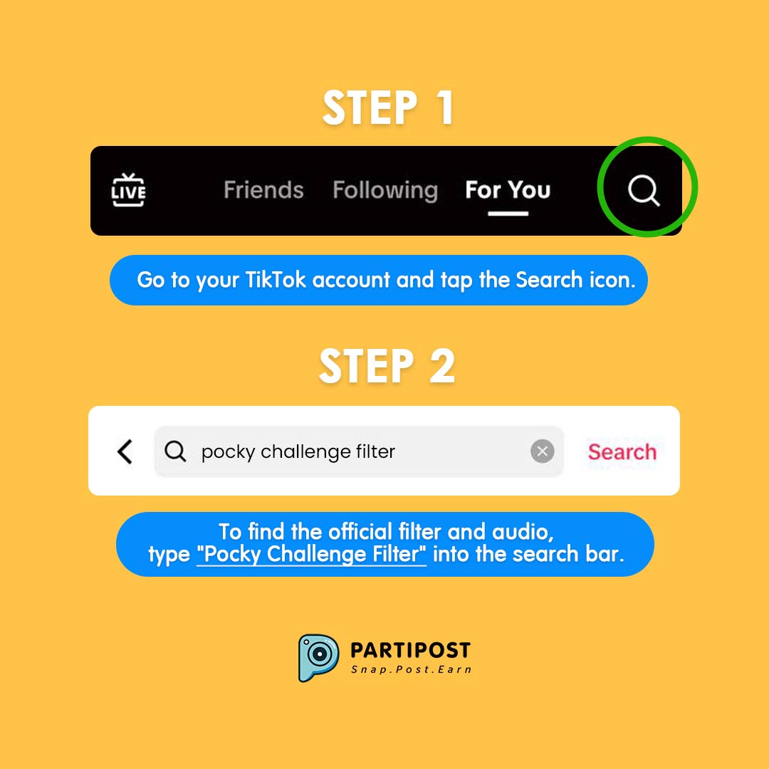 partipostph's tweet photo. Follow these 6 simple steps to find the #PockyCha11enge filter and soundtrack on Tiktok!

Click here to submit:
#PockyCha11enge (IG-FB) 👉🏻 https://t.co/3IRXrFRHiI
#PockyCha11enge (TikTok) 👉🏻 https://t.co/NkOD1pspSI https://t.co/5ehAHHJt1L