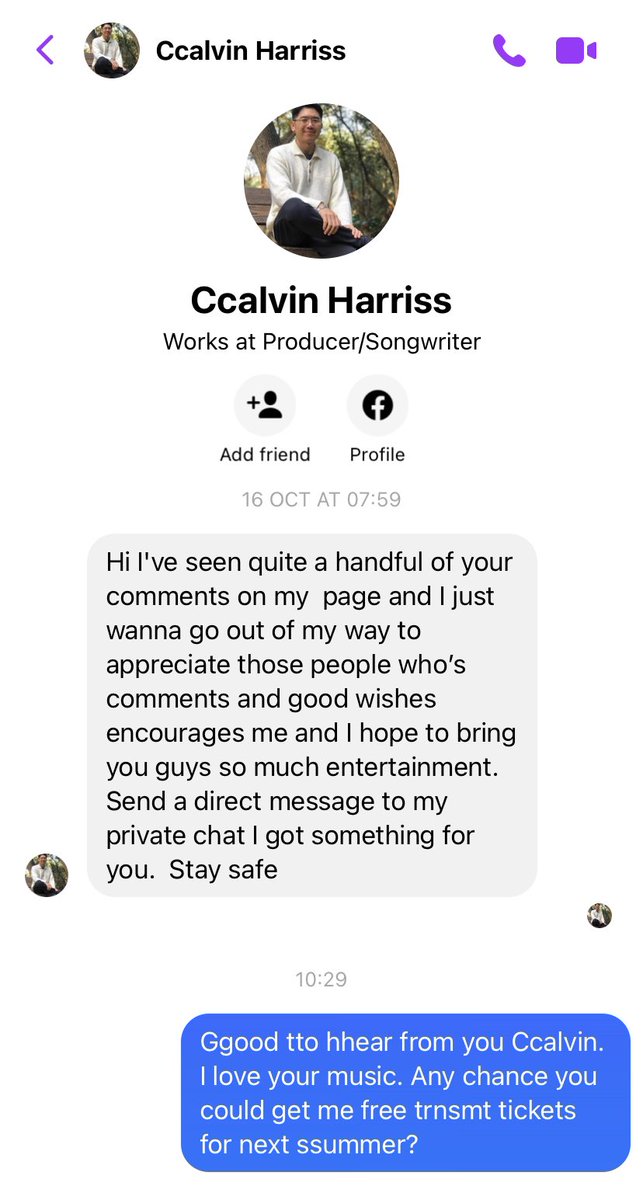 Eh <a href="/CalvinHarris/">Calvin Harris</a> can you please respond to my message. Also, I’m liking your new glasses 👓