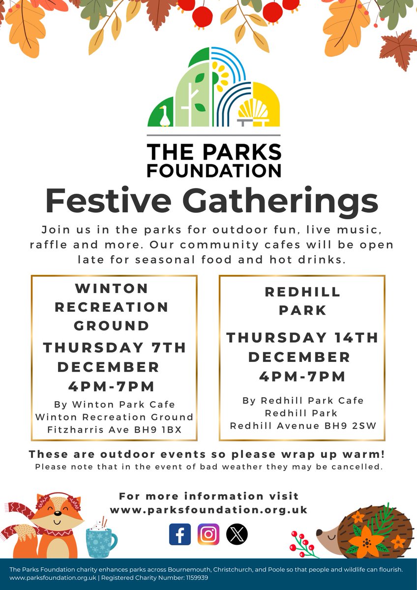 In 2 weeks we'll be hosting our first Festive Gathering at Winton Recreation Ground!

We are delighted to be joined by the <a href="/GlenmoorAcademy/">Glenmoor Academy</a> Steelpan band who will be playing from 4.30pm 🥁

Also join us for a raffle with great prizes, and hot food and drinks in the café!🍰☕️🐶🌲