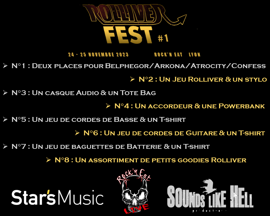 ROLLIVER5's tweet image. Les lots à gagner pour le Rolliver Fest !

#festival #concert #concours #tombola #metal #rock