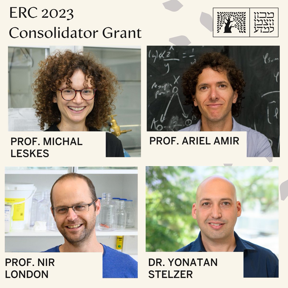 We’re proud to announce the talented researchers who have been awarded the @ERC_Research Grants for 2023! Congratulations to Dr. Yonatan Stelzer of the Molecular Cell Biology Department, Prof. @Ariel_4321 of the Physics of Complex Systems Department, Prof. @michal_leskes of the…