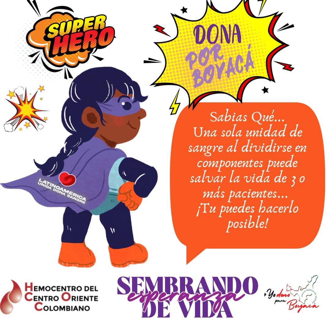 HCOCBoyaca's tweet photo. #SabiasQué ...Una sola unidad de sangre al dividirse en componentes puede salvar la vida de 3 o más pacientes... ¡Tu puedes hacerlo posible! #LUDS2023 🦸♀️🦸🦸♂️🦹♀️🦹🦹♂️
🌎 LATINOAMÉRICA UNIDA DONA SANGRE 2023: "Sembrando esperanza de vida" 💜🩸 https://t.co/pLvmHzluJP