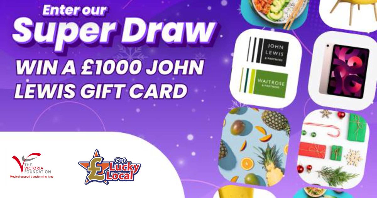 Enter GET LUCKY LOCAL SUPPER DRAW in support of THE VICTORIA FOUNDATION - help to transform lives and have the chance to win a £1,000 JOHN LEWIS GIFT CARD!
getluckylocal.co.uk/.../the-victor…