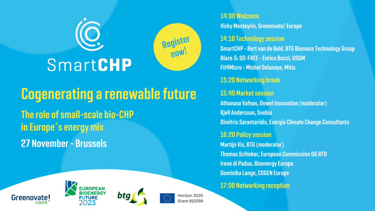 SoFreeProject1's tweet image. SO-FREE project is going to be presented at the SmartCHP final conference &quot;Cogenerating a renewable future: The role of small-scale bio-CHP in EU’s Energy mix&quot; 27 November 2023, 2:00 - 3:00 pm. You can register until the day of the event here: 
smartchp.eu/join-the-smart…
Follow us!
