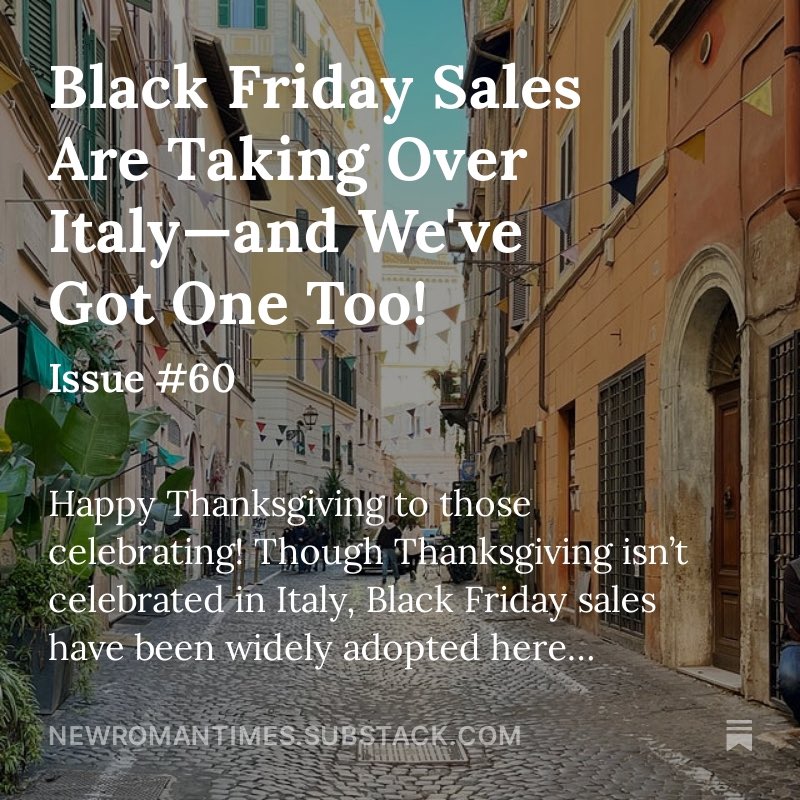 I’m joining the Black Friday bandwagon! Upgrade your subscription to the New Roman Times by December 1st and get 30% off. It would make a great gift for that special Italophile in your life 🇮🇹 newromantimes.substack.com/p/black-friday…