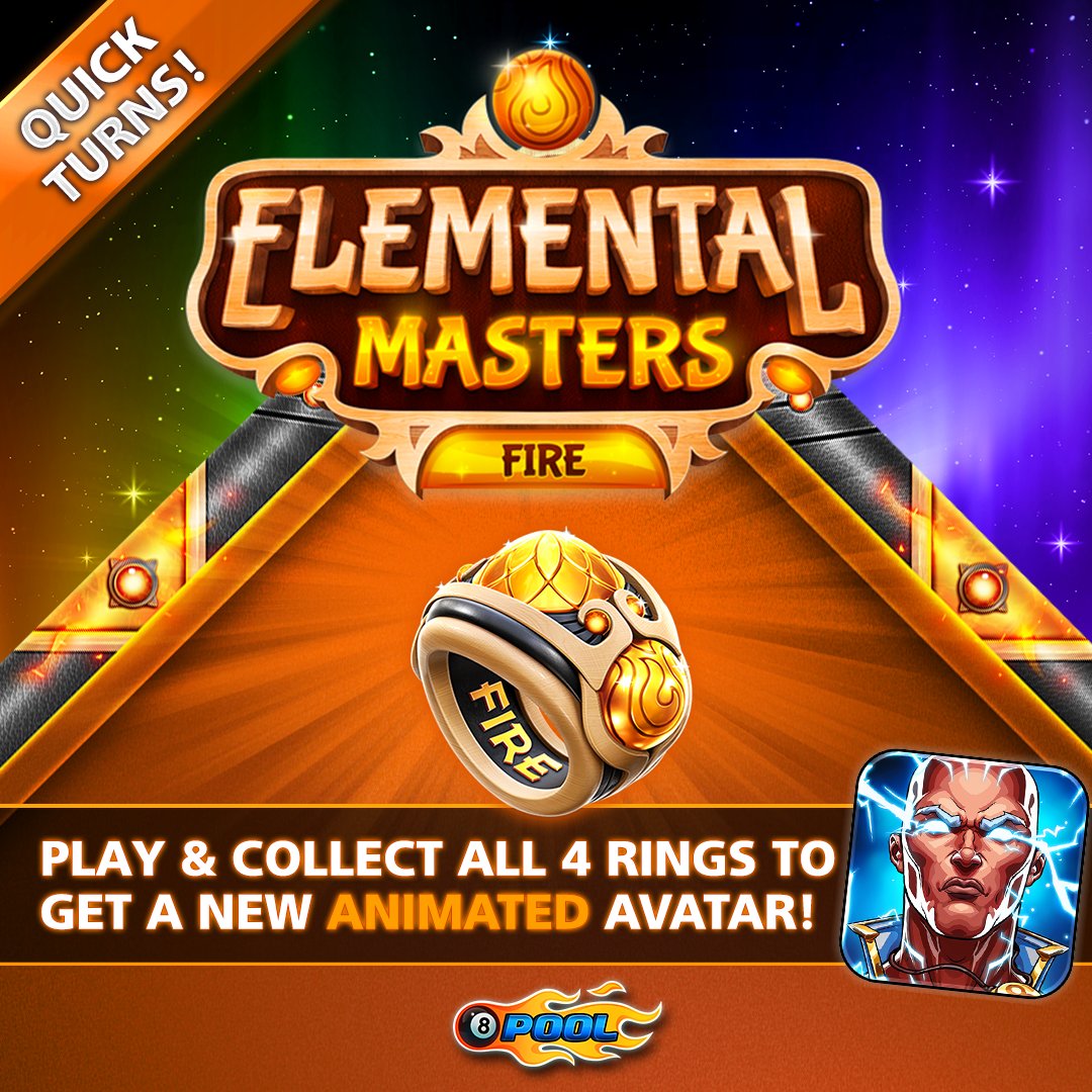 8ballpool's tweet photo. The #ElementalMasters Fire Table is here, with quick turns gameplay & NEW #RingQuest reward! 🔥 🎱
Event Info » https://t.co/TXPi1Gegqe
Can you win all four elemental Rings to unlock the event-exclusive Animated Avatar? 🎁 🎱
#8BallPool https://t.co/KJHHrjzHE1