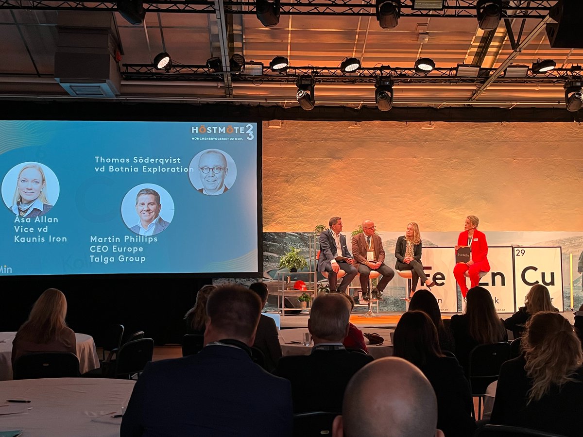 This week <a href="/Svemin_mining/">Svemin</a> hosted its Autumn Meeting and Talga participated alongside other industry leaders from the region.

Our CEO Europe, Martin Phillips, took the stage to discuss Sweden's mining future and its contribution to Europe's green transition.🌱🇸🇪