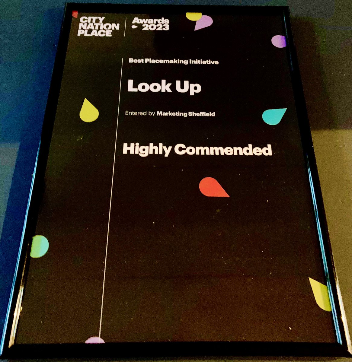 MarketingSheff's tweet photo. Tough competition, so we were absolutely delighted that #Sheffield’s AR Art Trail #LookUpSheff received a Highly Commended spot in the award for ‘Best Placemaking Initiative’ at @citynationplace’s Global Awards a couple weeks back!
Thanks again to all who helped create this.🙌 https://t.co/H0bbfR0DqG