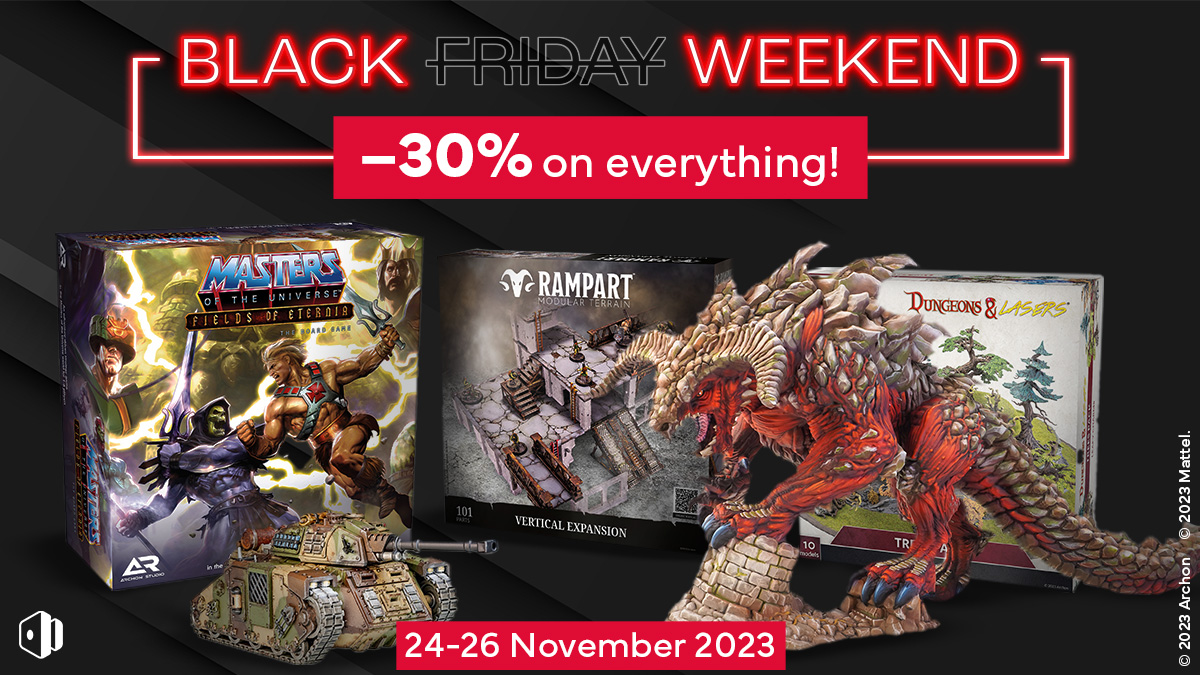 StudioArchon's tweet photo. Why just Friday when you can have the whole Weekend? 😎
-3️⃣0️⃣% on all products in our online store. Such an opportunity cannot be missed!
➡ https://t.co/MDCYAsKUV7
#blackfirday #archonstudio #dungeonsandlasers #masteroftheuniverse #sale #blackweekend https://t.co/VLo4M25hL6