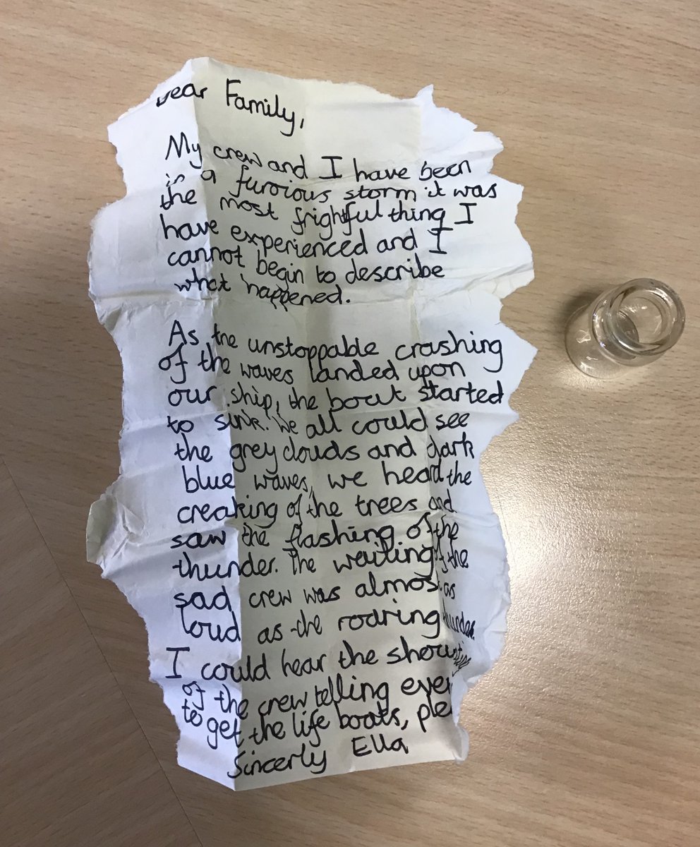 O brave new world! Year 5 were caught in a Tempest this morning, with crashing waves and sea spray providing inspiration for some impressive writing of letters in bottles from the shipwrecked crew! <a href="/hertsenglish/">HertsPrimaryEnglish</a>