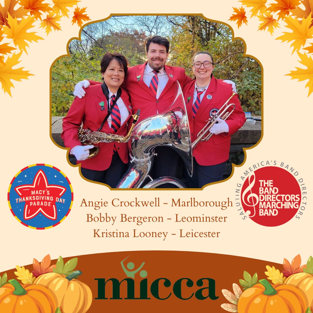 Miccamusic's tweet image. MICCA salutes the 400 Band Directors from all over the country marching in the Macy’s Thanksgiving Day Parade. A special shoutout to our three friends representing the Commonwealth!