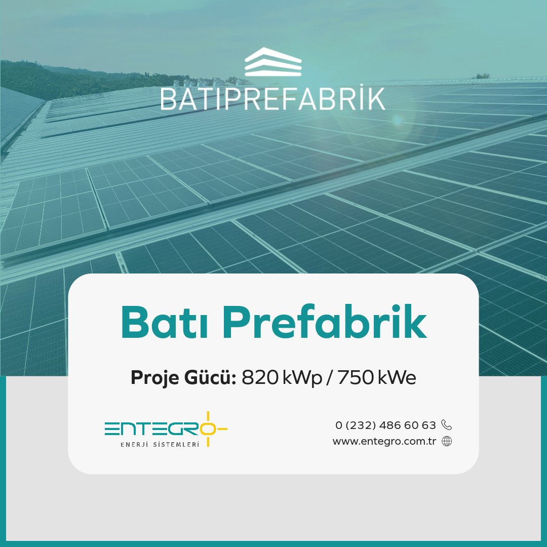 İzmir Tire’de bulunan ve 1996 yılından bu yana prefabrik betonarme sektöründe faaliyet gösteren Batı Prefabrik ile 820 kWp / 750 kWe gücünde çatı GES kurulumu için sözleşme imzaladık.

🔗 entegro.com.tr
📞 +90 232 486 60 63

#SolarEnerjiSistemleri #YenilenebilirEnerji