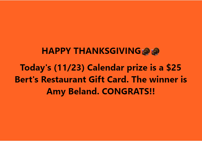 Today's (11/23) Cash Calendar winner is...