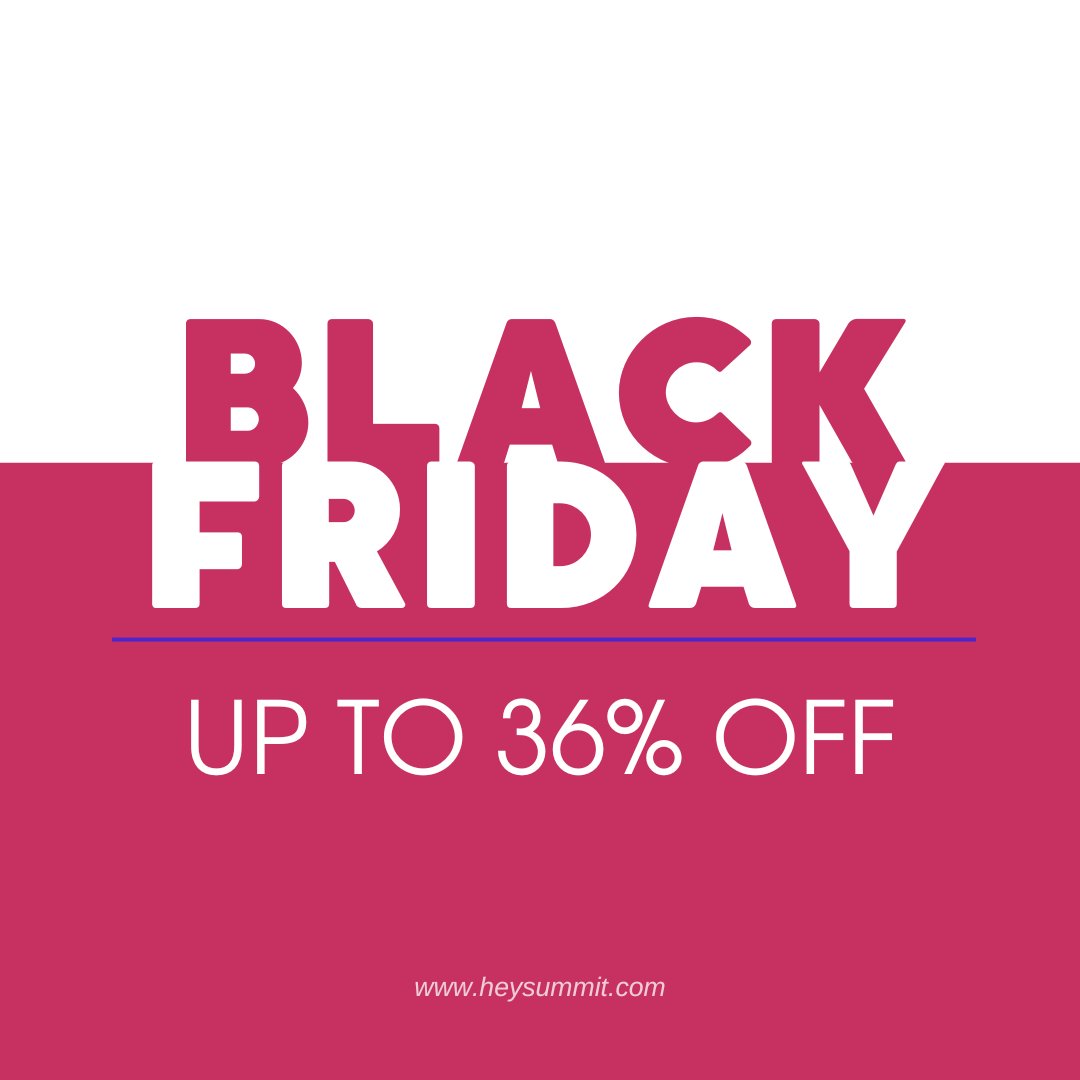 It's the PERFECT time to invest in your business with our Black Friday deal on HeySummit plans.

Save up to 36% off and take advantage of our all-in-one solution for all your event needs.

Visit bit.ly/heysummitblack… grab the limited time offer now!