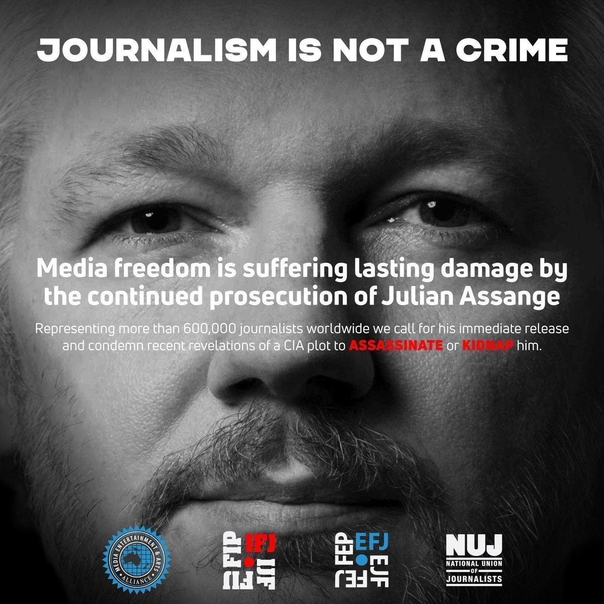 wikileaks's tweet image. Media Freedom is suffering lasting damage by the continued prosecution of Julian Assange

Amnesty: "sends a chilling message to journalists the world over"

RSF: "implications for journalism around the world cannot be overstated"  #FreeAssange