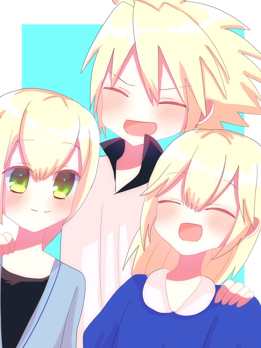 blonde hair brother and sister multiple boys smile closed eyes 2boys siblings  illustration images