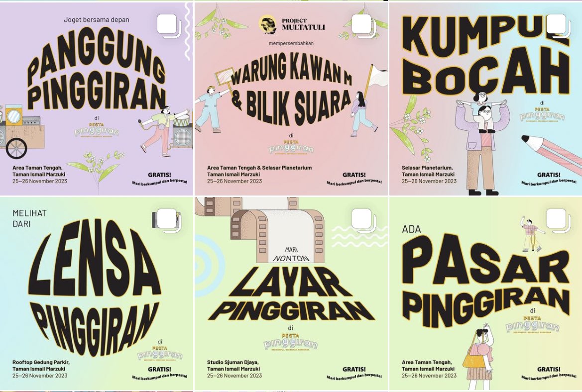 Temen2 Jakarta yang weekend ini belum ada agenda ke mana-mana, kataku mending ke TIM deh. Ke Pesta Pinggiran! Ada pameran, ada acara musiknya juga, ada pasar &amp; dagangan dari temen2 komunitas, dan yang pasti ada acara nontonnya sekaligus diskusi.

Giling ini pasti rame!