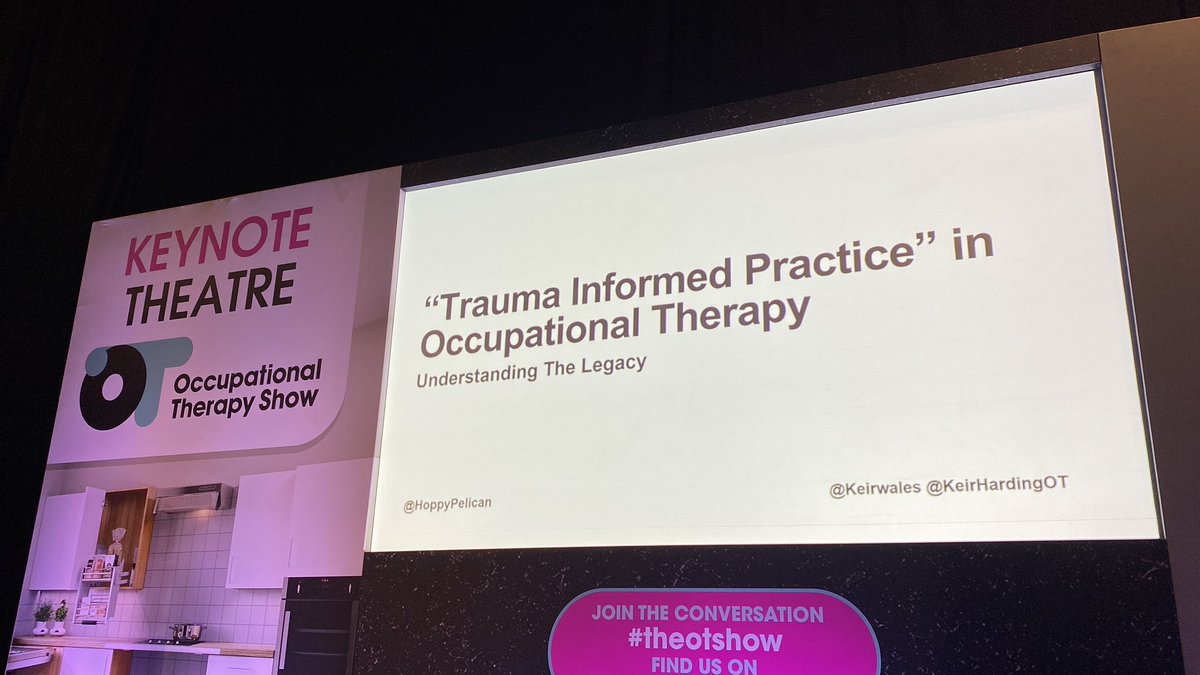 Queued 45 minutes but I’m in and excited to hear @Keirwales and @HoppyPelican talk about trauma informed practice. Also had a great chat with my queue buddies @NHSHelenOT 🤓🙌🏻👏🏻 #theotshow