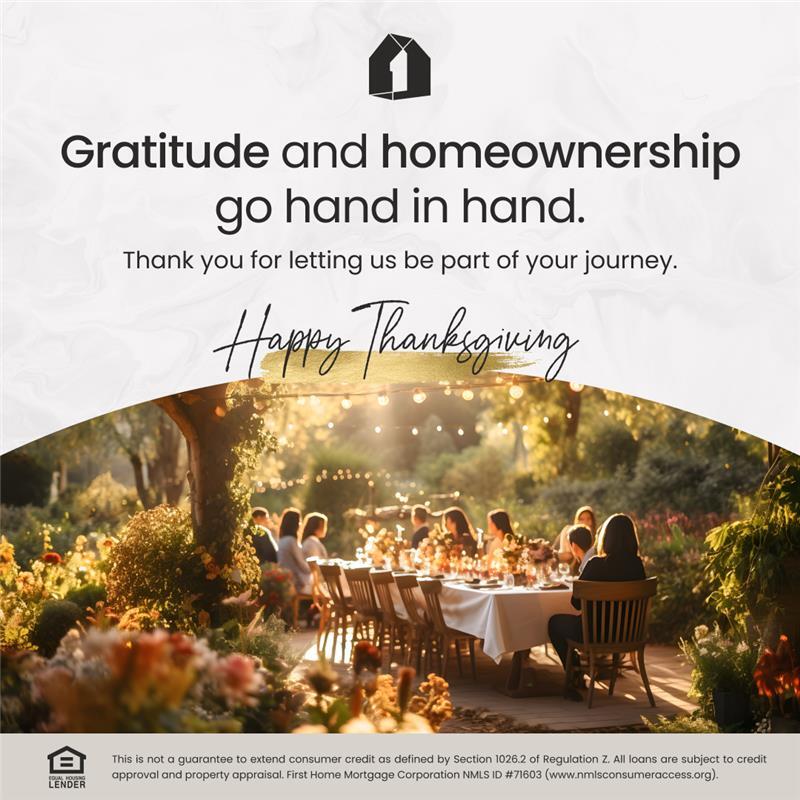 Happy Thanksgiving from our family to yours! As you gather around the table today, we're thankful for the opportunity to help make dreams of homeownership come true. May your home be filled with joy, laughter, and endless memories. #FirstHomeMortgage #homeloan #homeownership...