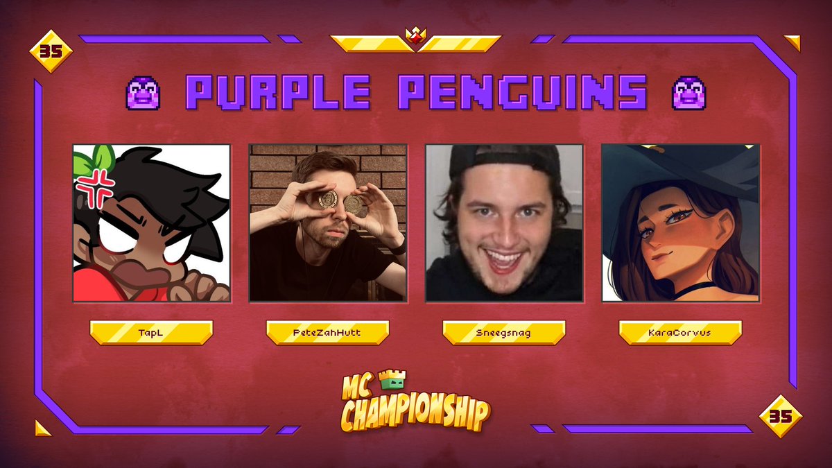 👑 Announcing team Purple Penguins 👑 @TapLHarV @PeteZahHutt @Sneegsnag @KaraCorvus Watch them in MCC on Saturday 9th December at 8pm GMT!