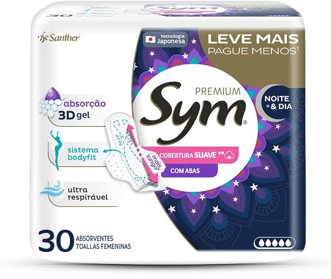 Absorvente Premium Noturno Suave com Abas, Sym, Branco