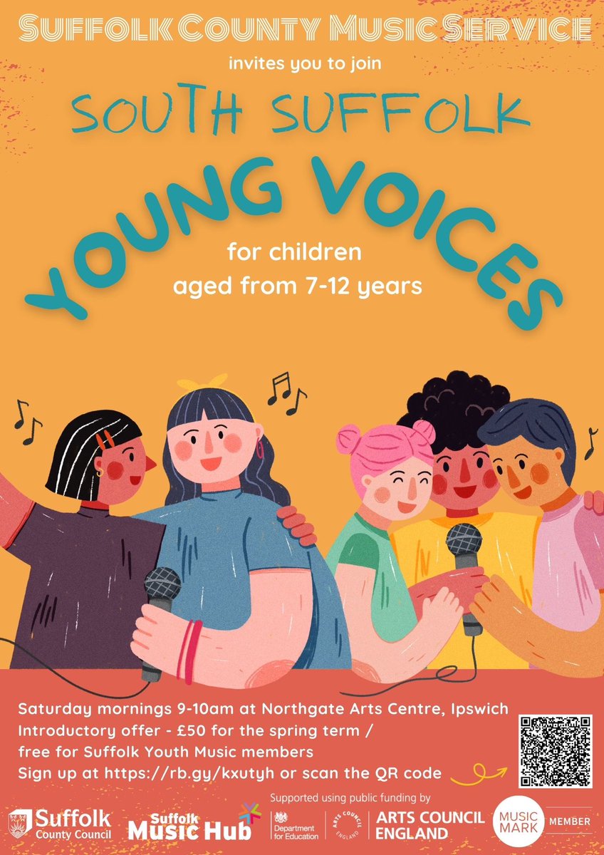 Suffolk County Music Service (@scmusics_scc) on Twitter photo STOP PRESS....EXCITING NEWS!
South Suffolk Young Voices is our brand new choir launching in January 2024 for children aged 7 - 12 years.
Running on a Saturday morning from 9.00 - 10.00am at Northgate Arts Centre, Ipswich, this is an opportunity for anyone who loves to sing... STOP PRESS....EXCITING NEWS!
South Suffolk Young Voices is our brand new choir launching in January 2024 for children aged 7 - 12 years.
Running on a Saturday morning from 9.00 - 10.00am at Northgate Arts Centre, Ipswich, this is an opportunity for anyone who loves to sing...