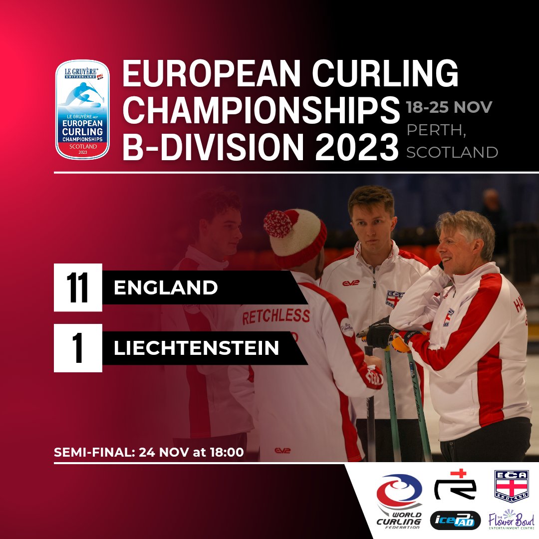 TeamRetchless's tweet photo. 💯 Loss against Austria. Win against Liechtenstein.

🎩 We have qualified top of our group and will play the semi final at 18:00 tomorrow.

#curling #england #ecc2023 #eccb2023 https://t.co/fLzHT8VWrb
