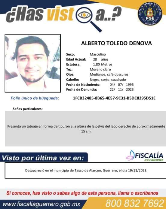 taulapermexic's tweet photo. ⚠️ Reportan a periodistas desaparecidos en #Taxco #Guerrero #MarcoAntonioToledo y su familia, y a la periodista  #NayssaArceAvilés y su pareja 
@EvelynSalgadoP
@Gob_Guerrero @article19mex 
@JesusRCuevas https://t.co/hezFjcRPlD