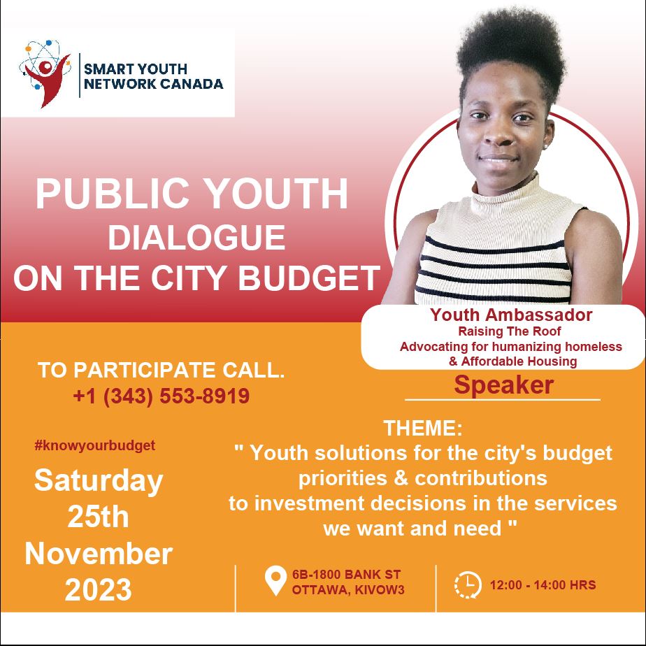 Meet Caroline Ayebale our Speaker and a youth ambassador of @RaisingTheRoof  advocating for humanizing the homelessness & to ensure every Canadian gets access to #AffordableHousing @ottawacity @_MarkSutcliffe @ImmigrantWomen