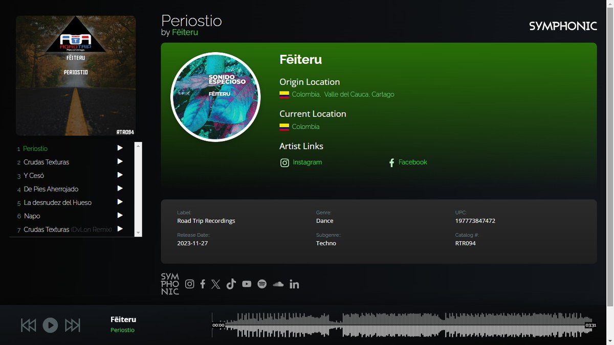 roadtriprecs's tweet photo. Entra y escucha 
Fēiteru - Periostio EP (RTR094) Incl DvLon Remix 
Fecha de Lanzamiento: 27 Nov 2023
Link
https://t.co/QDj9QA5CZY

#techno #technomusic #colombia #producer https://t.co/ptGNOvU9Rh