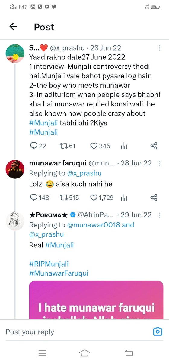 x_prashu's tweet photo. Ky anjali aa rahi ahi bb mai🙂🙂
Bb17 vaise bhi nahi dekh rahi mai ...

#munjali k sare tweets delete kiye the Maine
Munjali fir se bula raha par is baar nahi 🥲
Bhai tumhare liye munara he thik hai🙂 #anjaliarora

 after this 👇🏻      No munjali fir bhi❤️ https://t.co/sP4IHE3PWN